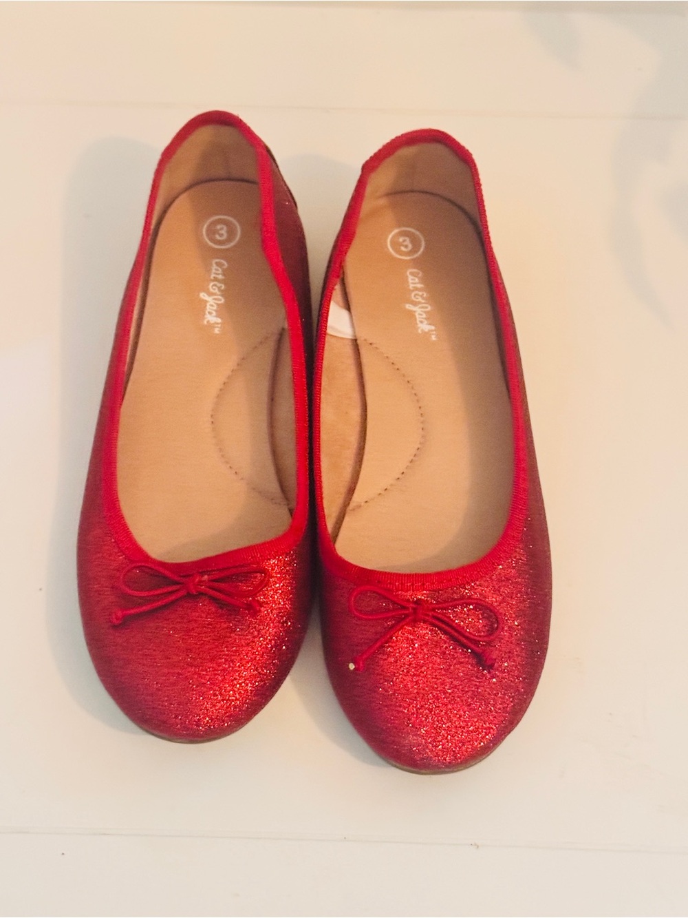 Cat & Jack Red Glitter Ballet Flats with Bow Accent